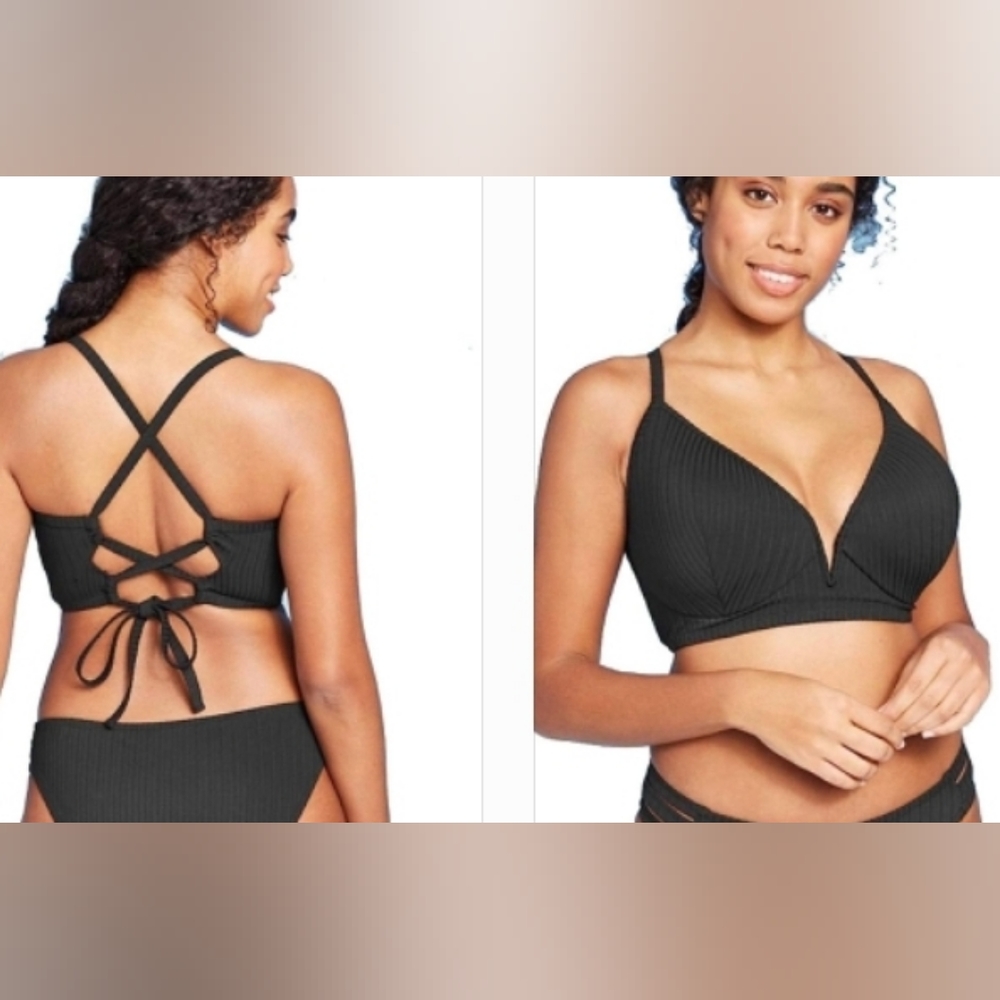 38D Black Shade and Shore Full Coverage Swim Top with Underwire and V Boning